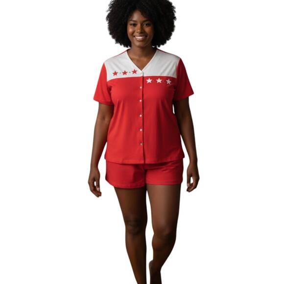 Bon Worth Vintage Red Patriotic Short Set size Large - Picture 1 of 14